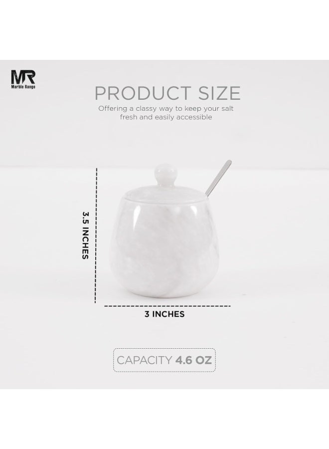 MARBLE RANGE Handmade White Marble Salt Cellar 3.5 Inch with Lid, Salt Jar, Salt Dish & Holder, Spice & Sugar Container, Salt Dispenser for Kitchen Countertop, Perfect for Dining, Home, or Gift - Image 5